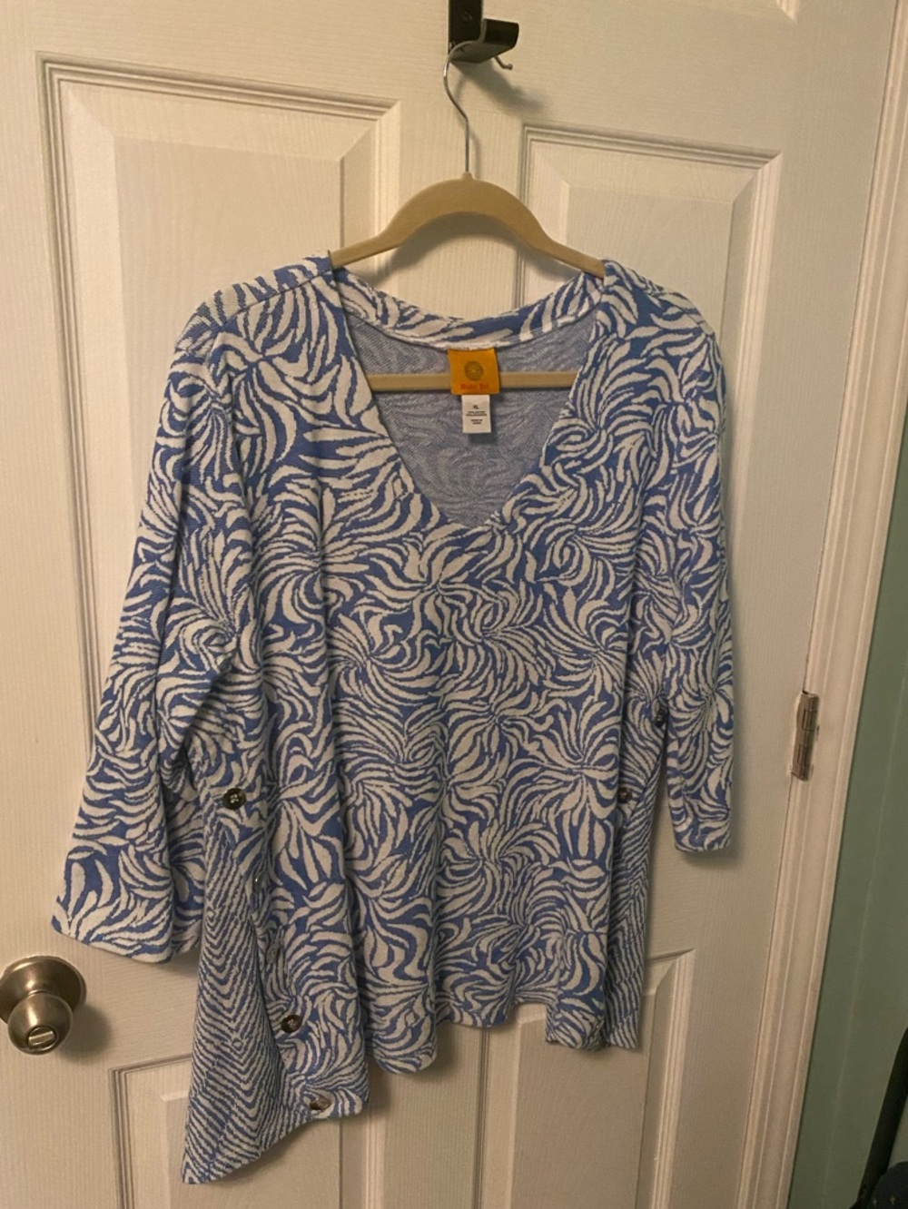 Ruby Rd. Blue and White Swirl V-Neck Tunic